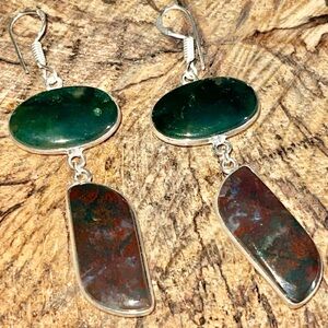 Mocha Stone Green Moss Agate Earrings 2”